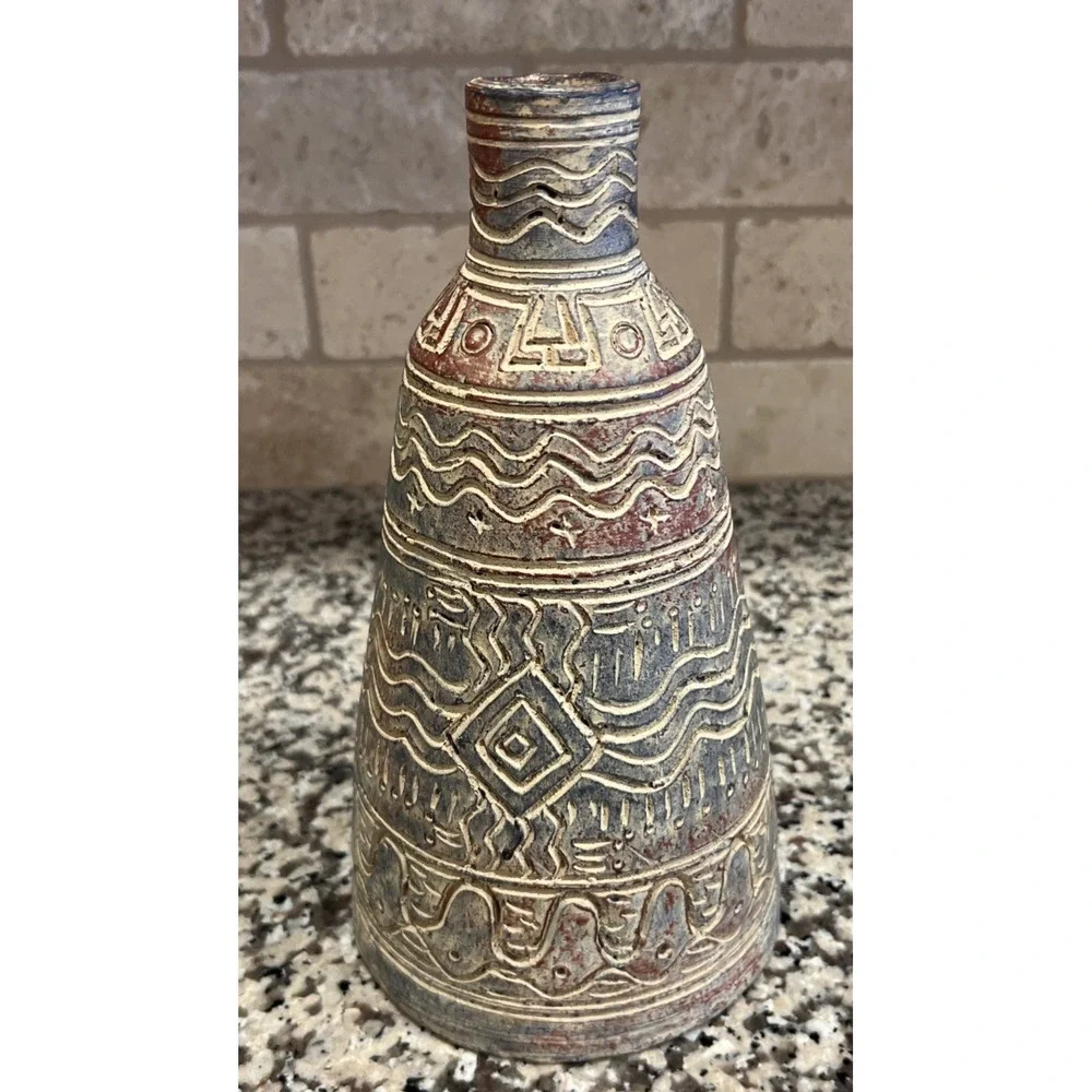 Egyptian Aztec Jug Vessel Vase Clay Pottery‎ 10.5